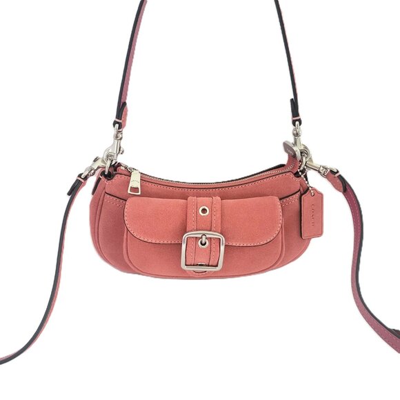 Coach CDB12 Ashton Mini Shoulder Bag Crossbody Handbag Pink Suede - Picture 2 of 7
